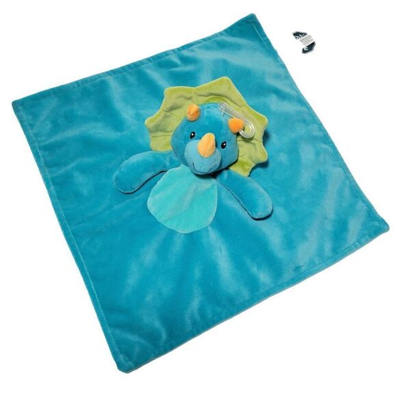 Mary Meyer Dinosaur Lovey Security Blanket Satin Back 12x12 Triceratops Blue NEW - Picture 3 of 12